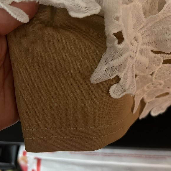 SANS SOUCI White/Tan Eyelet Detail Dress w/Spaghetti Straps, Sz Small, GUC. - Picture 7 of 11